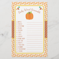 Fall Pumpkin Baby Shower Game - Word Scramble