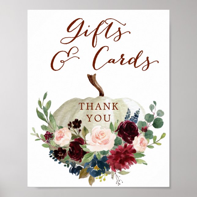 Fall Pumpkin Baby Shower Gifts & Cards Sign (Front)