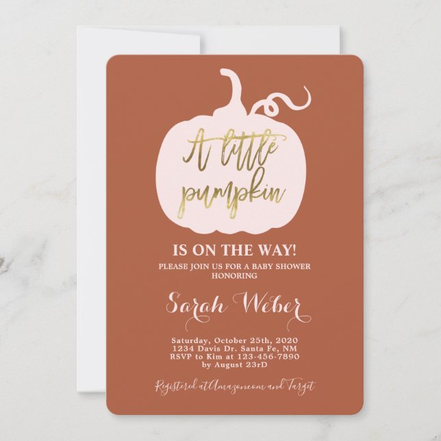 Fall pumpkin baby shower girl invitation (Front)