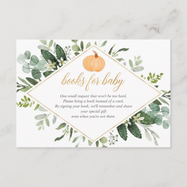 Fall Pumpkin baby shower greenery book request Enclosure Card (Front)