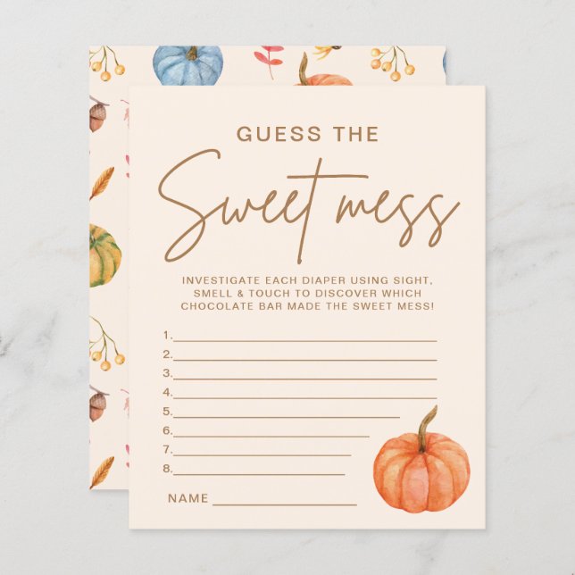 Fall Pumpkin Baby Shower Guess the Sweet Mess Game (Front/Back)