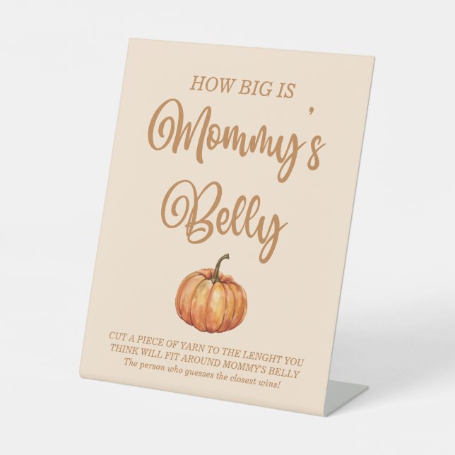 Fall Pumpkin Baby Shower How Big is Her Belly Pedestal Sign (Front)