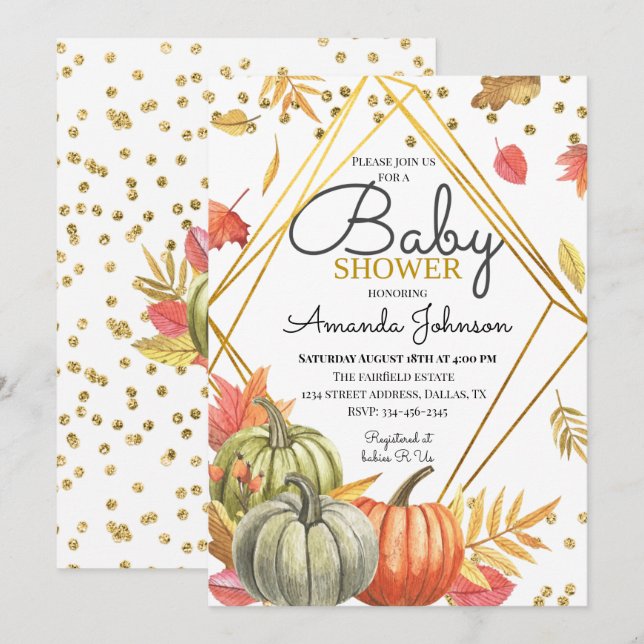 Fall Pumpkin Baby Shower Invitation (Front/Back)