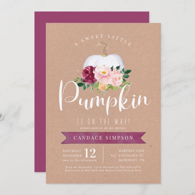Fall Pumpkin Baby Shower Invitation (Front/Back)