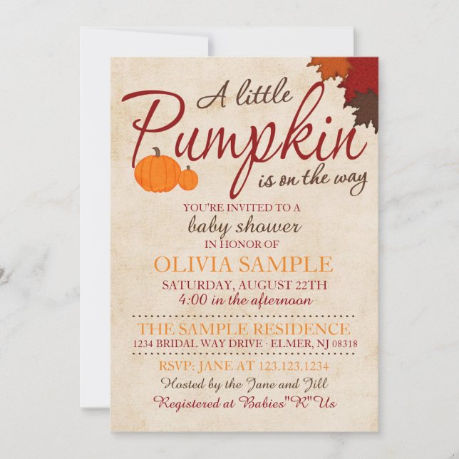 Fall Pumpkin Baby Shower Invitation (Front)
