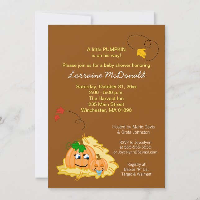 Fall Pumpkin Baby Shower Invitation - Baby Boy (Front)
