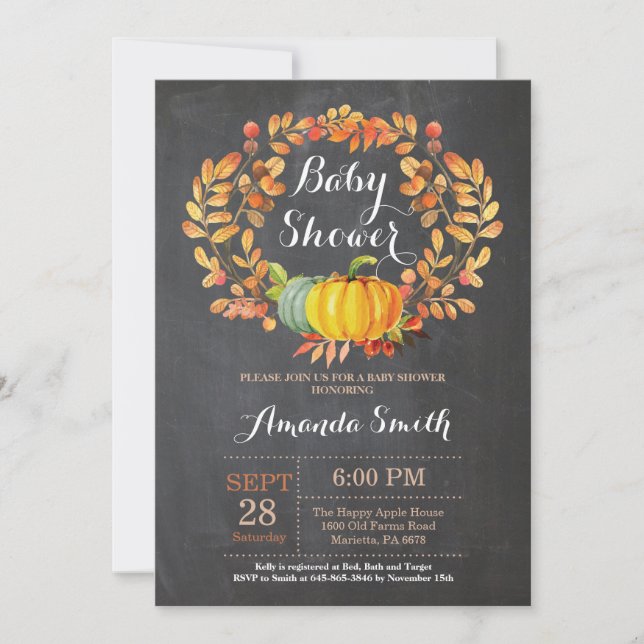 Fall Pumpkin Baby Shower Invitation Card (Front)