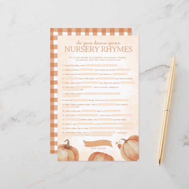 Fall Pumpkin Baby Shower Nursery Rhyme Game (Front/Back In Situ)