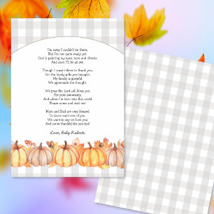 Fall pumpkin baby shower poem thank you note invitation