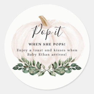 Fall Pumpkin Baby Shower Pop It When She Pops Classic Round Sticker