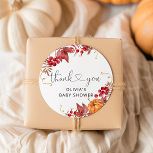 Fall pumpkin baby shower thank you classic round sticker