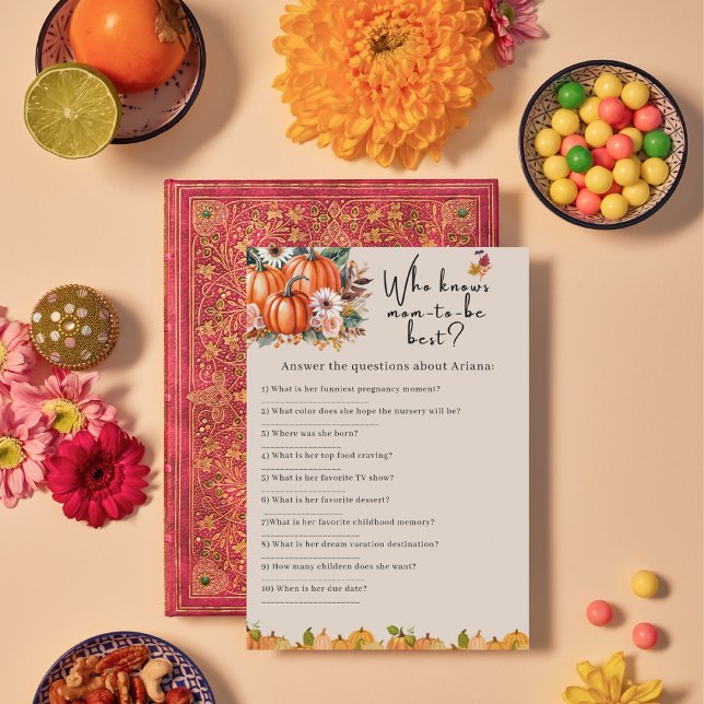 Fall Pumpkin Baby Shower Who Knows mum Game Card (Creator Uploaded)