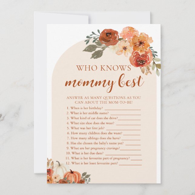 Fall Pumpkin Baby Shower Who Knows Mummy Best Game Invitation (Front)