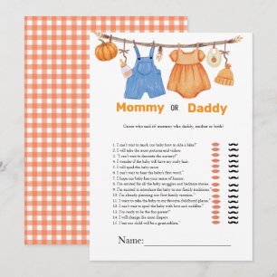 Fall Pumpkin baby trait baby shower game Card