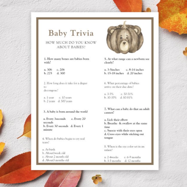 Fall pumpkin - Baby Trivia | Baby Shower Game (Creator Uploaded)