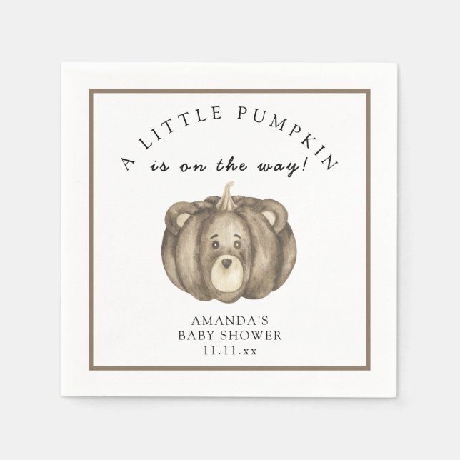 Fall pumpkin bear Baby shower Napkin (Front)