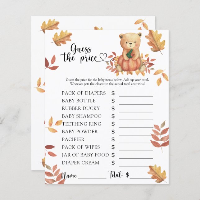 Fall pumpkin bear - Guess the price! Game (Front/Back)