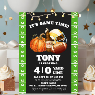 Fall Pumpkin Beer and Football Adult Birthday Invitation