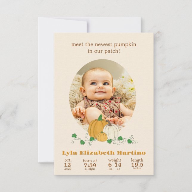 Fall Pumpkin Birth Announcement (Front)