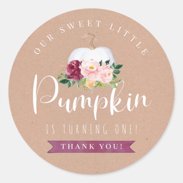 Fall Pumpkin Birthday Favour Sticker Custom Age (Front)