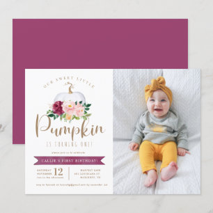 Fall Pumpkin Birthday Photo Invitation Custom Age