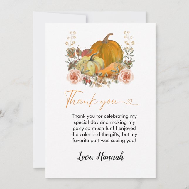 Fall pumpkin  birthday thank you card (Front)