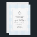 Fall Pumpkin Blue Gingham 1st Birthday Invitation<br><div class="desc">Celebrate your son's first birthday with this classic gingham boy baby shower invitation. The design features a timeless gingham design and a hand-drawn pumpkin. The script "first birthday" heading is an image that cannot be edited. The heading image can be resized to fit any invitation size. All of the other...</div>