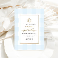 Fall Pumpkin Blue Gingham Birthday Foil Invitation