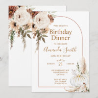 Fall Pumpkin Boho Arch Floral Birthday 30th Dinner
