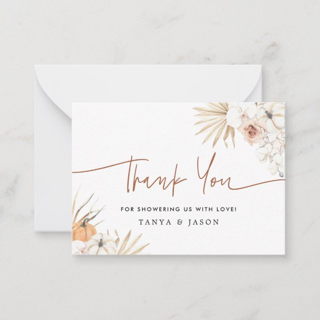 Fall Pumpkin Boho Baby Shower Thank You Card (Front)