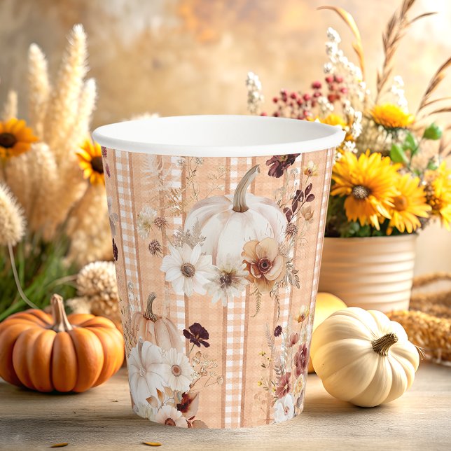 Fall Pumpkin Boho Floral Baby Shower Paper Cups (Creator Uploaded)