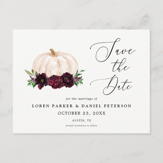 Fall Pumpkin Boho Save the Date Postcard (Front)