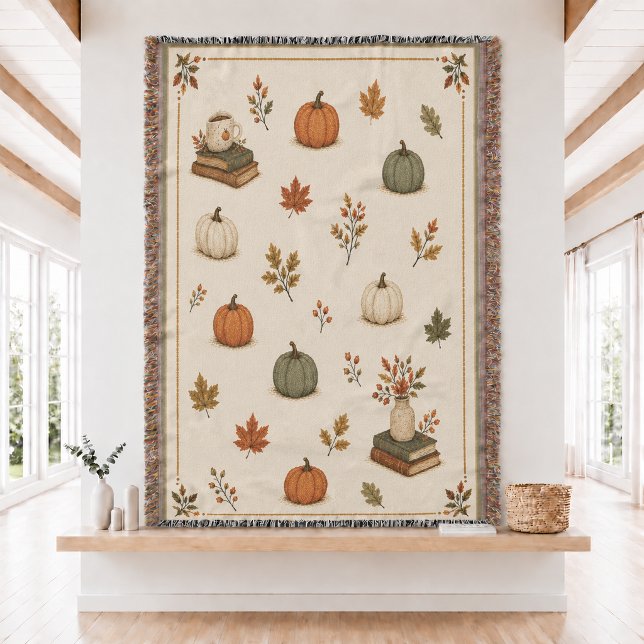 Fall Pumpkin & Books  Woven Throw Blanket  (Creator Uploaded)