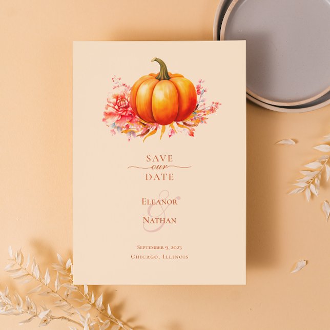 Fall Pumpkin Botanical Wedding Save The Date Invitation (Creator Uploaded)