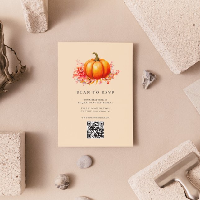 Fall Pumpkin Botanical Wedding Scan To RSVP Enclosure Card (Creator Uploaded)