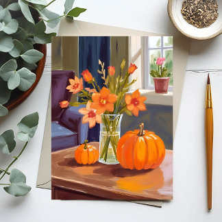 Fall Pumpkin Bouquet | Orange Flowers Autumn Postcard