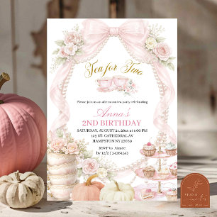 Fall Pumpkin Bow and Pearl Tea for Two Birthday Invitation