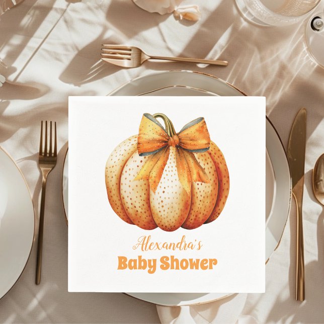 Fall Pumpkin Bow Girl Baby Shower Napkin (Creator Uploaded)