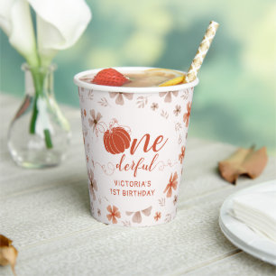 Fall Pumpkin Bow Orange Flowers Arch Birthday Paper Cups