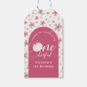 Fall Pumpkin Bow Pink Flowers Arch Birthday Gift Tags