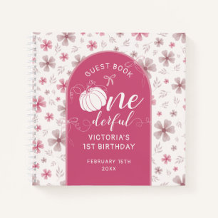 Fall Pumpkin Bow Pink Flowers Arch Birthday Notebook