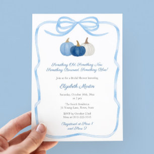 Fall Pumpkin Bow Something Blue Bridal Shower Invitation