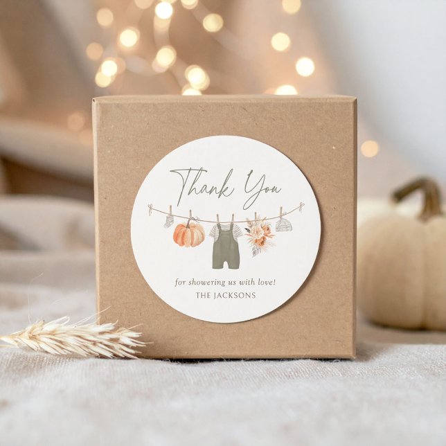 Fall Pumpkin Boy Baby Clothes Baby Shower Classic Round Sticker (Creator Uploaded)