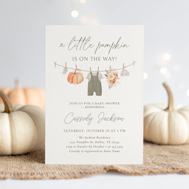 Fall Pumpkin Boy Baby Clothes Baby Shower Invitation (Creator Uploaded)