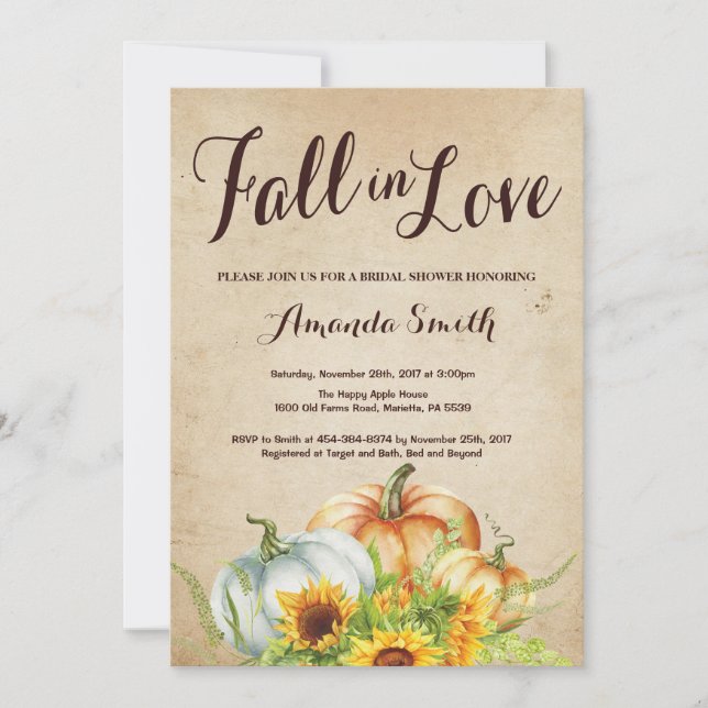Fall Pumpkin Bridal Shower invitation (Front)
