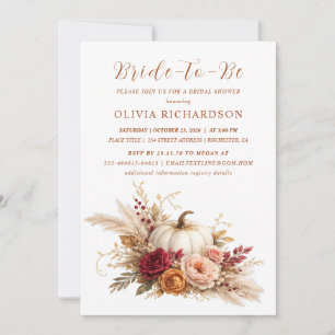 Fall Pumpkin Bridal Shower Invitation Rustic Flora