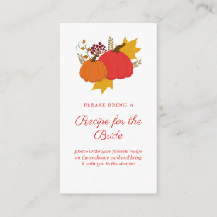 Fall Pumpkin Bridal Shower Recipe Card