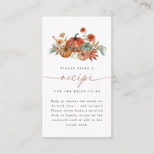 Fall Pumpkin Bridal Shower Recipe Request Enclosure Card