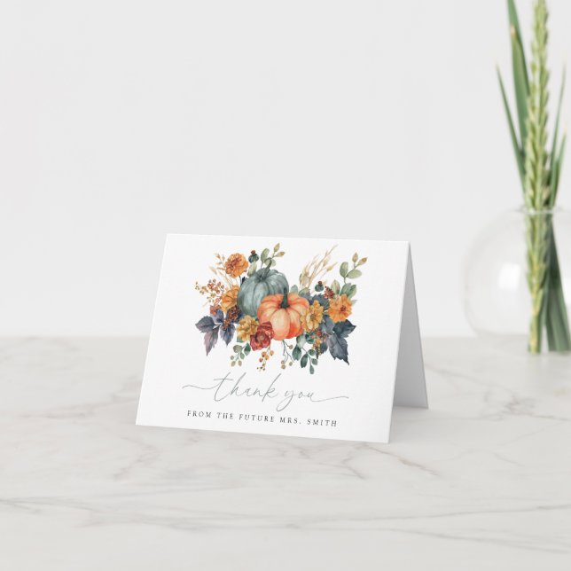 Fall Pumpkin Bridal Shower Thank You Card (Front)