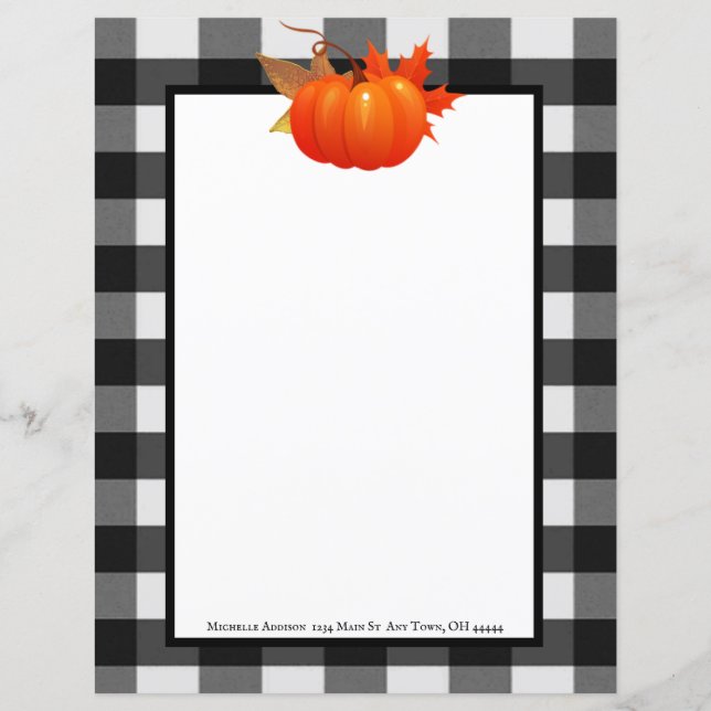 Fall Pumpkin Buffalo Plaid Personalised Paper (Front)